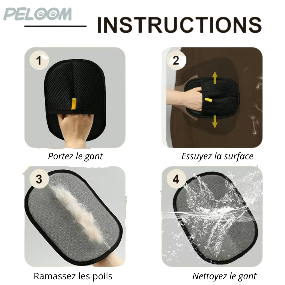 Gants anti-poils d'animaux, lavables et réutilisables